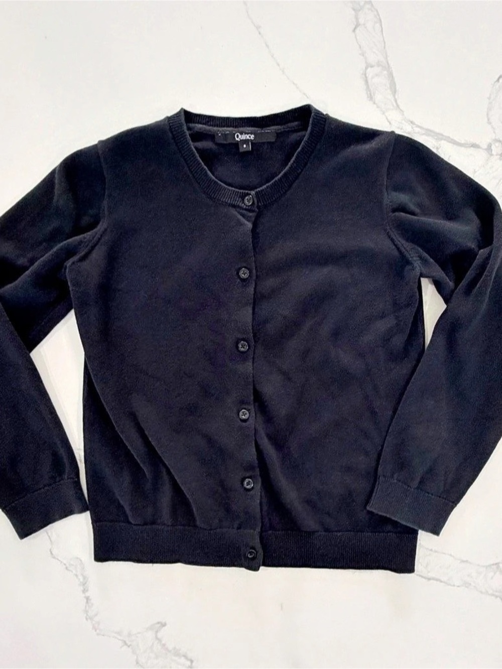Quince Girls 100% Organic Cotton Crewneck Cardigan Sweater Black Size 8